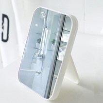 무다스 파스텔 라운드 엣지 렉탱글 휴대용 접이식 탁상 거울 두께보강형, 화이트