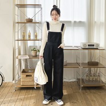 토마토팩토리 여성용 무니 와이드 데님 통 멜빵 팬츠