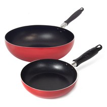 토스코 레드베이직 프라이팬 + 웍 세트, 프라이팬 18cm + 웍 30cm