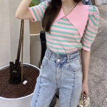 비비에모 여성용 빅카라 레터링 스트라이프 니트 00247
