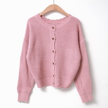 럽스 여성용 다니 끝단 물결짜임 라운드넥 가디건