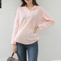 빼빼 여성용 하프버튼 카라넥 긴팔 셔츠 블라우스