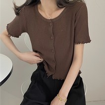 레몬소울 여성용 신티 골지 물결 반팔 가디건