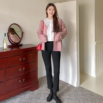 로미스토리 여성용 울트라스판 밴딩 블랙 데님팬츠