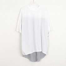 오키 여성용 티코 배색 라운드 스트라이프 블라우스