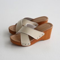 단골언니 여성용 베르에 X스트랩 웨지 뮬 7cm