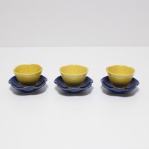 달소금 투톤 꽃잎 찻잔 3종 세트, 레몬 + 블루, 1세트