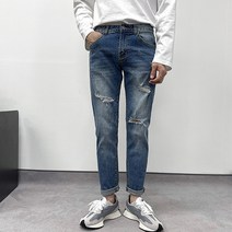 머시따 남성용 데미지 스판 컷팅 청바지