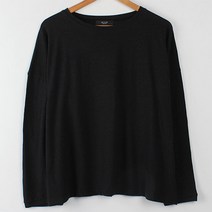 빼빼 여성용 라운드넥 긴팔 루즈핏 린넨혼방 티셔츠