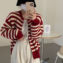더시럽 여성용 투웨이 더블 집업 스트라이프 니트 가디건