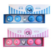 볼빅 진로 비비드 롱 골프공 4구 볼마커 + 비비드 라이트 롱 골프공 4구 볼마커 세트, 블루, 핑크, 1세트