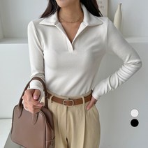 세컨그라운드 여성용 슬림 카라 티셔츠