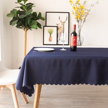 알럽홈 맞춤형 스퀘어 레이스 포인트 레스토랑 식탁보, 네이비블루, 160 x 160 cm