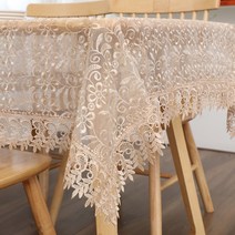 마켓에이 레이스 투명 꽃자수 테이블커버, 베이지, 60 x 60cm