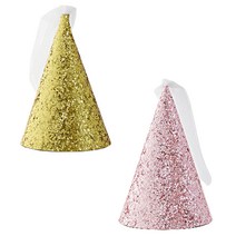 JOYPARTY 글리터 베일 파티고깔 2종 세트, 1세트, 골드, 핑크