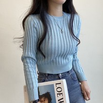 여성용 데일리 멜로즈 골지 라운드 긴팔 니트