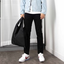 더간지 남성용 테이퍼드핏 허리밴딩 기본 블랙진 롱기장