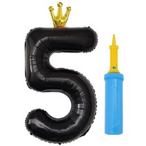제이벌룬 은박 왕관 숫자풍선 대 5 + 손펌프세트, 블랙(풍선), 블루(손펌프), 1세트