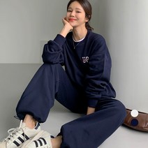바블링브룩 여성용 루즈핏 자수 레터링 맨투맨 스트링 팬츠 트레이닝 세트