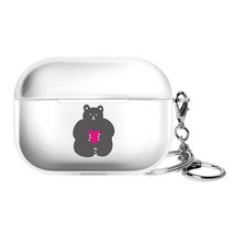 아이무이 에어팟프로 클리어하드 케이스+키링, 뚱곰 그레이 01