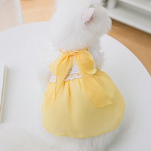 반려동물 아티펫 레이스 쉬폰 나비 드레스, 옐로우