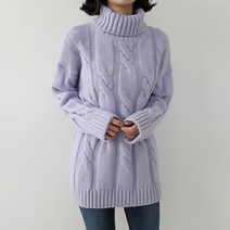 빼빼 여성용 꽈배기 긴목폴라 터틀넥 원피스형 롱니트티셔츠