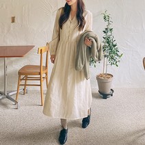 제이스타일 멜레슨 카라 버튼 빅사이즈 롱 원피스