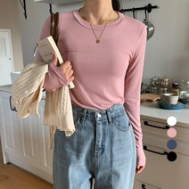 보에리에 여성용 베이직 텐셀 라운드넥 긴팔 티셔츠