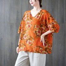 아이엠몽 여성용 시타 플라워 프린팅 브이넥 블라우스