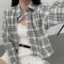 프롬미스 여성용 브릿지 크롭 체크셔츠