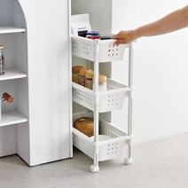 네이쳐리빙 모노블 3단 이동식 슬림 트롤리, 화이트, 1개