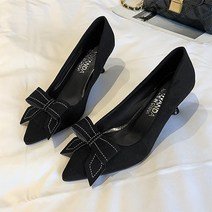 여성용 스티치 리본 디테일 스틸레토 펌프스 하이힐 6cm