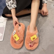 여성용 귀여운 팬더 패치 털 겨울 실내화 뮬 슬리퍼 PRDS180
