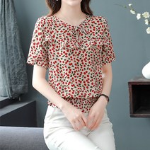 레몬소울 레이먼 페바 패턴 프릴 반팔 블라우스
