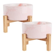 딩동펫 반려동물 모던 앤 마블 세라믹 식기 2단 일반형 L, 마블 핑크, 2개