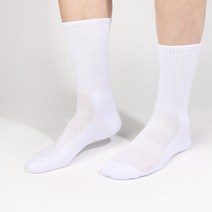 두발로 남성용 스포츠 메쉬 파일 쿠션 크루 삭스 양말 4켤레, 화이트