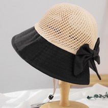 OON 와이드 리본 밀짚 버킷햇