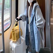 루나글램 임산부 롱 기모 데님 자켓