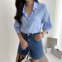 세컨그라운드 여성용 7부 퍼프 셔츠