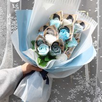 노블리 로안느 장미 비누꽃 10송이 돈꽃다발 + 메세지카드 + 기프트쇼핑백 세트, 블루