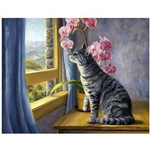 케이엠엘리 3D 사각 보석십자수 DIY 40 x 30 cm, 고양이2, 1개