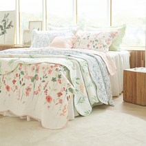 한스데코 고주파 퀄팅 피치스킨 워싱 다용도 스프레드 3종 세트, B 핑크플라워, 그린, 화이트블루