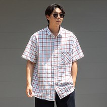 파이브엑스라지 남성용 빅사이즈 투톤 체크 시어서커 반팔 셔츠