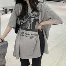 힙한 흑백 프린팅 감각적인 옆트임 임산부 반팔 티셔츠