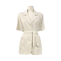 플랜데이 여성용 벨트 뒷트임 반팔 린넨 자켓