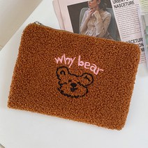 Why Bear 뽀글 사각 자수 파우치
