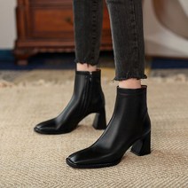 명양피프 여성용 스퀘어 힐 지퍼 앵클 부츠 YT_RA2826