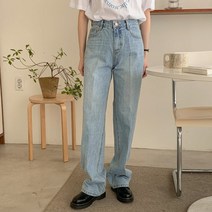 여성용 터포느 레직기 일자 워싱 데님 팬츠