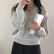 여성용 세미 크롭 울 니트