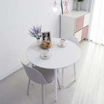 참갤러리 원형 850 세라믹 식탁 세트 2인용 방문설치, 식탁(화이트), 의자(그레이, 화이트)